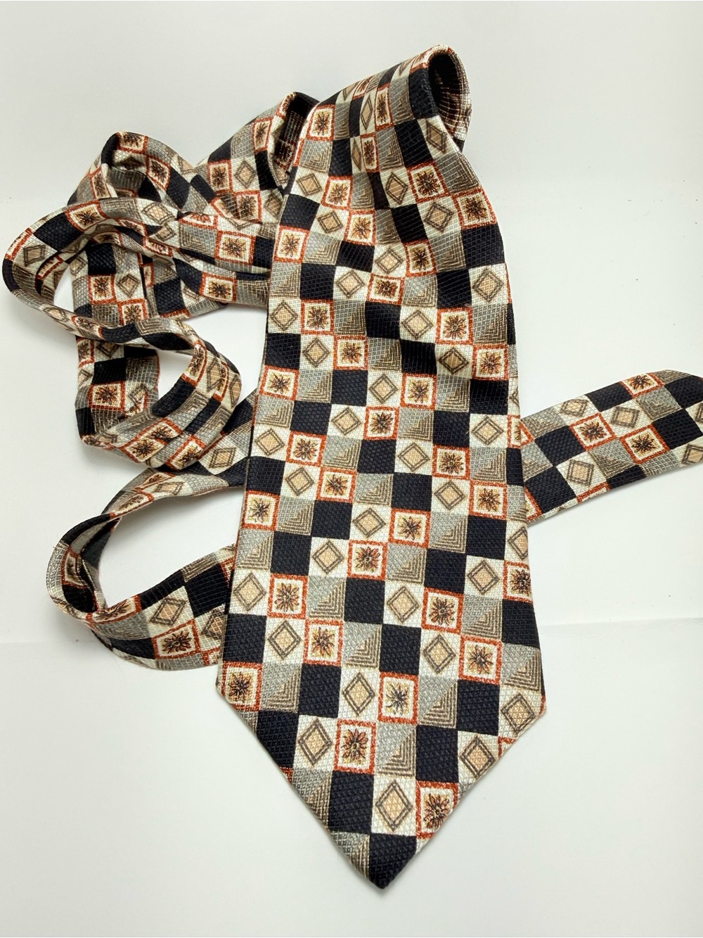 J. Riggings Geometric Pattern Tie in Blue & Brown